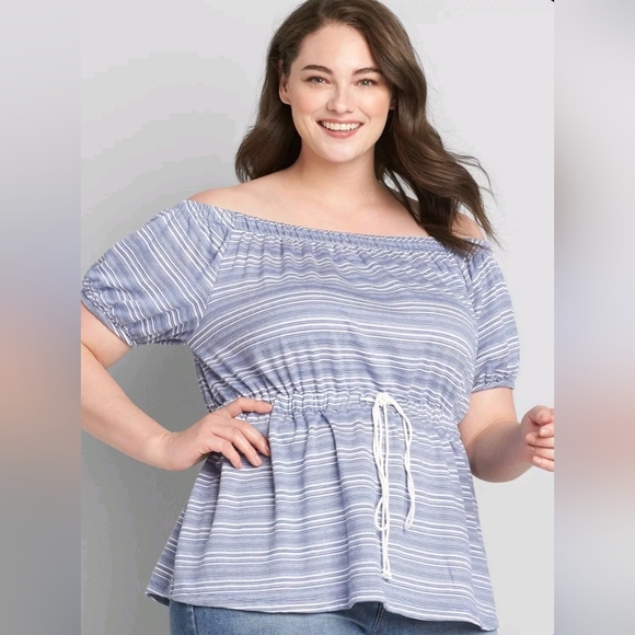 NWT Lane Bryant  Plus Size Striped Convertible Off-The-Shoulder Peplum Top - Picture 1 of 3